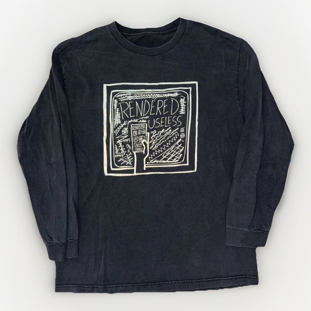 Vintage Abstract Neo Art Graphic Long Sleeve T-Shirt Black Large 20x28